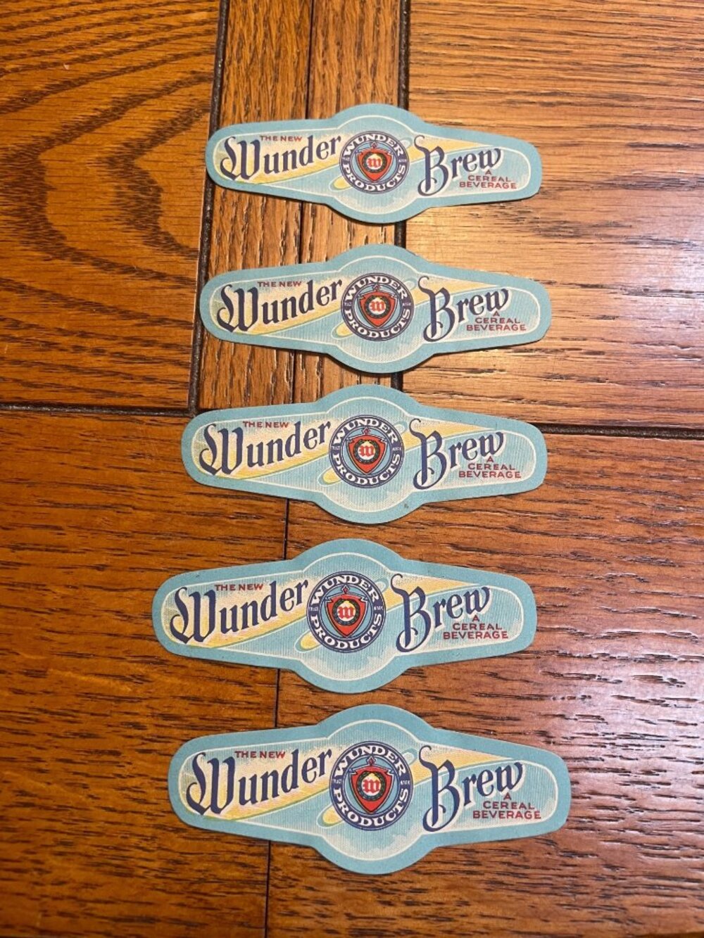 Vintage Wunder Brew Cereal Beverage Labels - Set Of 5 - Retro Advertising Collec